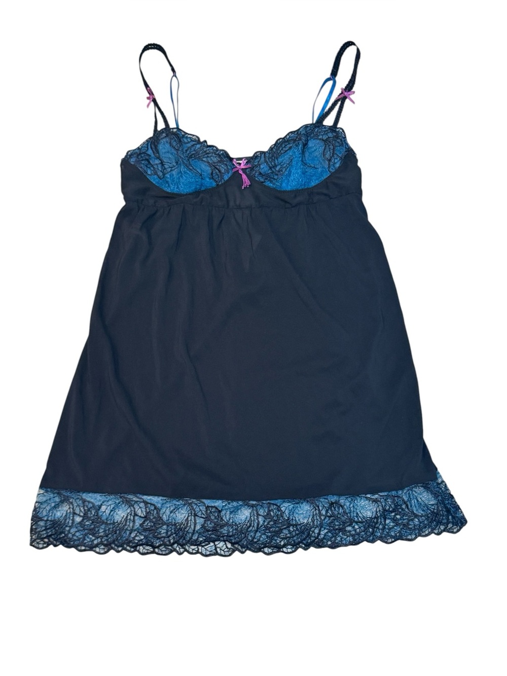 Cosmopolitan Women’s Black Blue Lace Babydoll Chemise Lingerie Size Small